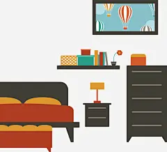 卧室平面矢量图_新图网 https://ixintu.com 床 柜子 装饰画 扁平化