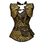 GE-265 - Long Brown and Gold Brocade Pattern Steampunk Corset with Matching Jacket