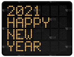 新年快乐2021矢量插图。Led数字字母样式文本发光点。抽象概念图形元素