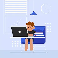 网课20200514 疫情期间学生上网课矢量手绘插画AI素材EPS线上上课-淘宝网