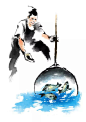 水墨画,插画,渔业,男人,鱼网图片ID:VCG211128257409
