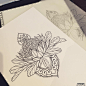 欧美花卉梵花纹身图案手稿