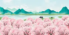 清明节气江南桃花林牧童美景插画下载
