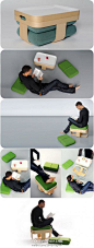 简约的一款多功能家具-Mister T，将精致的茶几和舒服的凳子巧然融为一体，来自法国设计工作室Oxyo from icecream