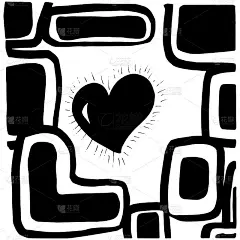 抽象的涂鸦。现代手绘几何对象，时尚的设计，中心心形涂鸦。矢量插图。