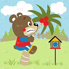 可爱的,熊,幽默,卡通,椰子树,泰迪熊,玩具,鸟笼,云,上升