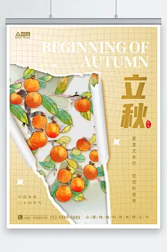 创意传统二十四节气立秋秋季插画风海报
