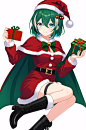00690-4240755281-1girl,solo,((simple background)),((white background)),black hair,holding,christmas,blue eyes,dress,black dress,antlers,looking a
