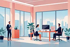 科技金融扁平风商务办公场景插画