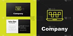 标志类型线笔记本呼叫出租车服务图标孤立在黑色背景。标志设计模板元素。向量