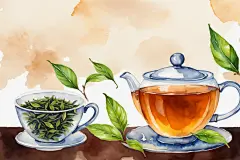 温馨手绘清新芝兰之气茶叶图片插画