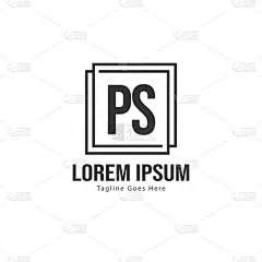 初始 Ps 徽标模板与现代框架。极简主义 Ps 字母徽标矢量插图