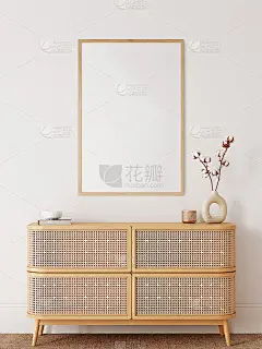 框架和海报模型在波西米亚风格的室内。3d渲染，3d插图