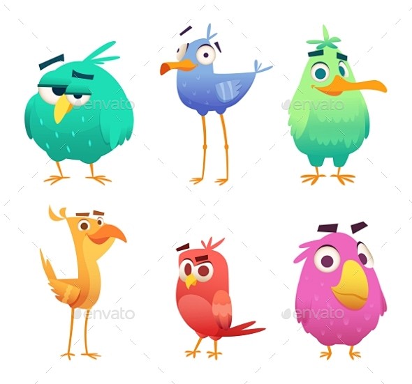 卡通有趣的鸟类.脸可爱动物的颜色-杂项矢...