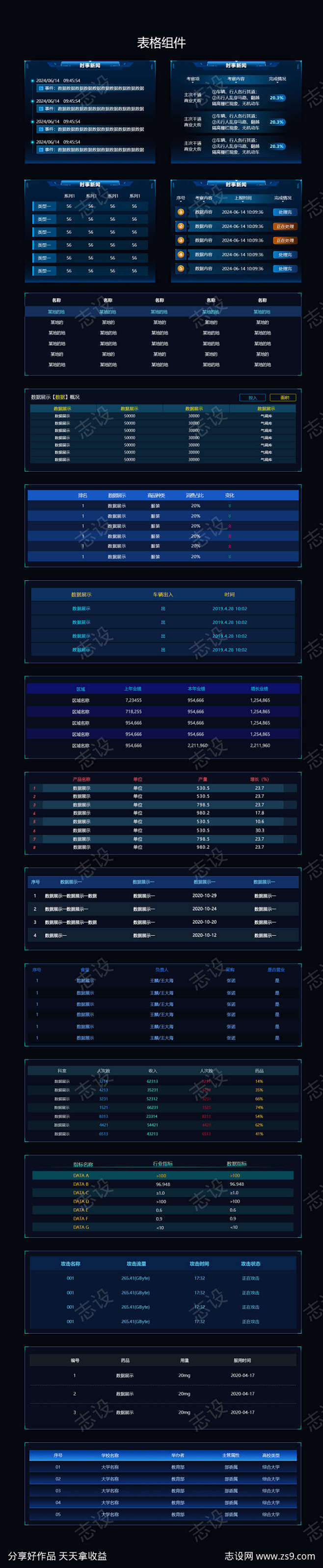 可视化大屏组件表格-素材库-sucai1.cn-花瓣网