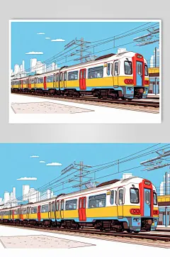 AI数字艺术春运旅客出行高铁站台插画