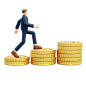 Businessman Walking On Coins Stack 3D Illustration