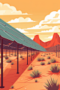沙漠太阳能光伏板场景可再生新能源插画