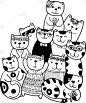 绘画插图,乱画,猫,手,矢量,儿童,黑白图片,性格,着色,绘制