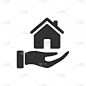 家图标。手和房子的符号。