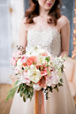 Blush and peach bridal bouquet with ribbons | Caili Helsper and Tuan H. Bui Photography | see more on http://burnettsboards.com/2014/02/sparks-o-chalk/ 