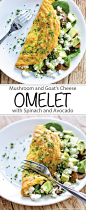 Mushroom and Goat's Cheese Omelet with Spinach and Avocado is the perfect protein-packed, gluten-free, dairy-free breakfast! | www.cookingandbeer.com: 