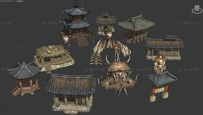 低模 游戏场景 3DMAX模型 贴图 古建筑模型模型-历史建筑模型库-3ds Max(.max)模型下载-cg模型网-花瓣网