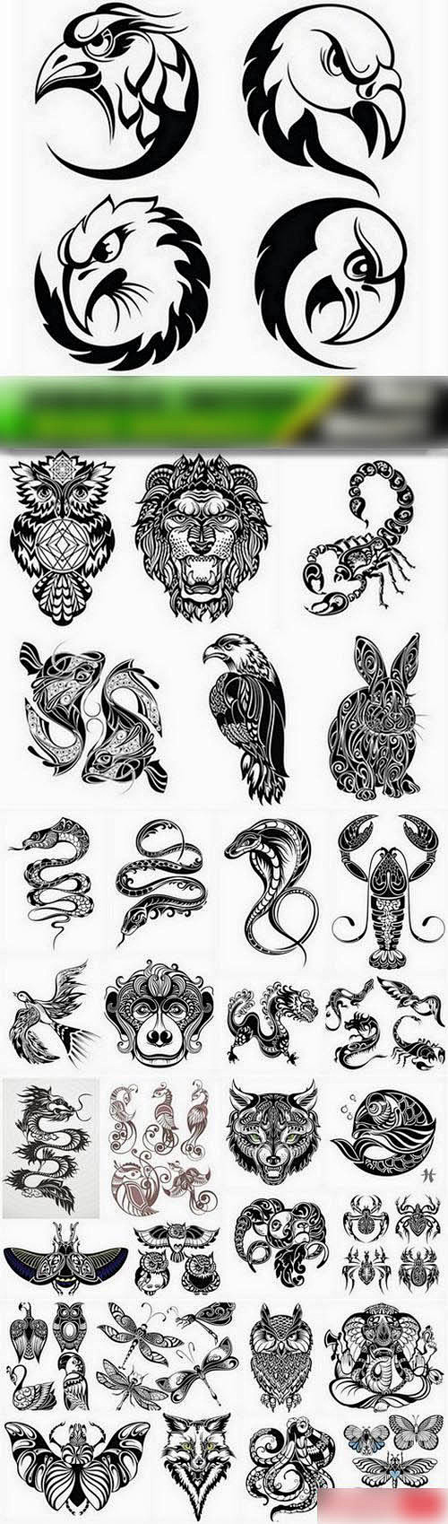 抽象的动物纹身图腾图案 EPS矢量图设计...