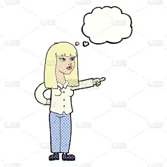 卡通美女用思想泡泡指着