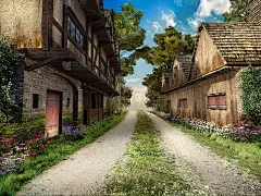 穿过中世纪村庄的道路