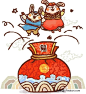 插画—福袋上穿朝鲜族服饰的兔子