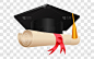 现实的毕业帽和文凭卷轴与白色背景隔离。有花边和大学学位证书的学术帽.用于公告、横幅、海报、传单、广告