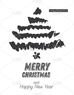 圣诞树素描孤立在白色的背景。圣诞快乐。手绘云杉的剪影。