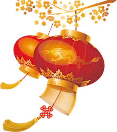 png春节新春元旦节日灯笼炮竹剪纸红色拜年中国结元素@两秒视觉
