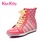 Kiss Kitty女鞋 2014春新款 高帮平底时尚运动鞋波点系带甜美矮靴