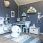 Love this blue children's bedroom, does not feel it's a boy's room at all