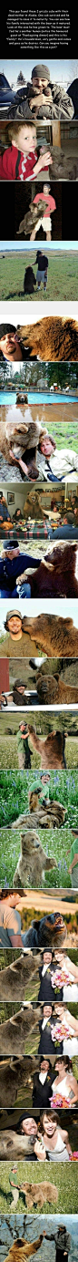 美国人安德森在阿拉斯加发现了一对母亲死去的小熊，其中一只挣扎着活了下来并被他收养带回家，然后这只熊就成了他们家庭中的一员，结婚时还当了伴郎！！！[心]