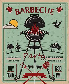 [编号300]BBQ户外野炊烧烤炉海报招贴EPS矢量插画PS设计平面素材-淘宝网
