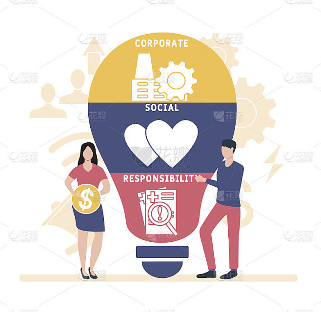 以人为本的平面设计。CSR -企业社会责任。经营理念的背景。