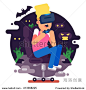VR gaming. Man sitting in an armchair and playing in horror game using vr headset. Vector flat 
illustration.