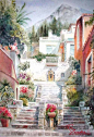 阳光与花香，如画的小城，街角的风景，精美的建筑 ~~ 随着画家Rita Zaudke笔下的美丽水彩，展开浪漫的意大利之旅。