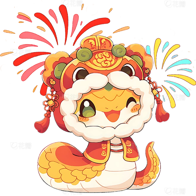 蛇年春节可爱感扁平插画拟人蛇元素素材-花瓣网