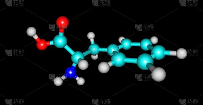 苯丙氨酸的分子结构在黑上分离 