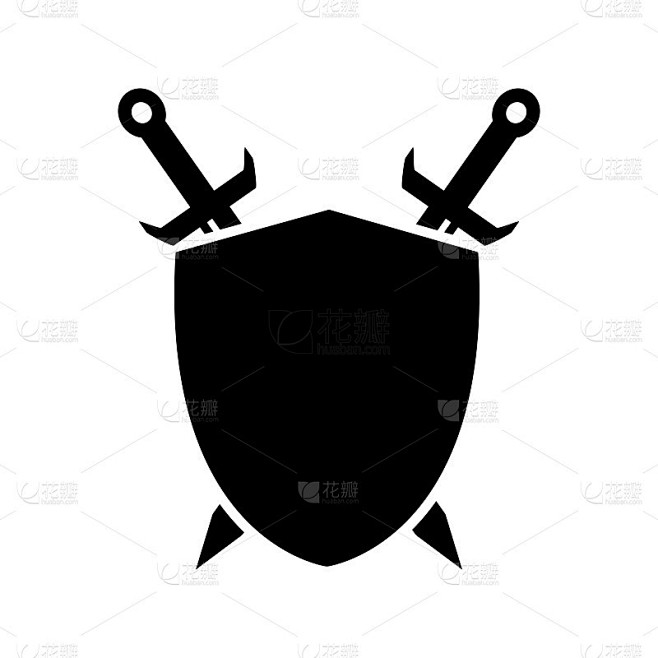 盾和剑图标设计矢量模板插图