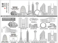 中国江苏常州地标建筑常州城市建筑常州城市插画常州城市景点合集