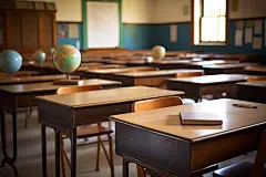 校园文化教室课桌椅场景摄影图