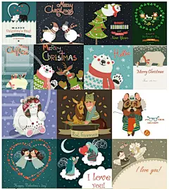 卡通可爱人物动物形象情人节矢量EPS格式素材贺卡海报设计50款