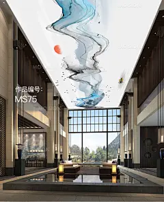 软膜天花定制新中式水墨国风UV喷绘膜图案简约客厅背景墙装饰壁纸-淘宝网