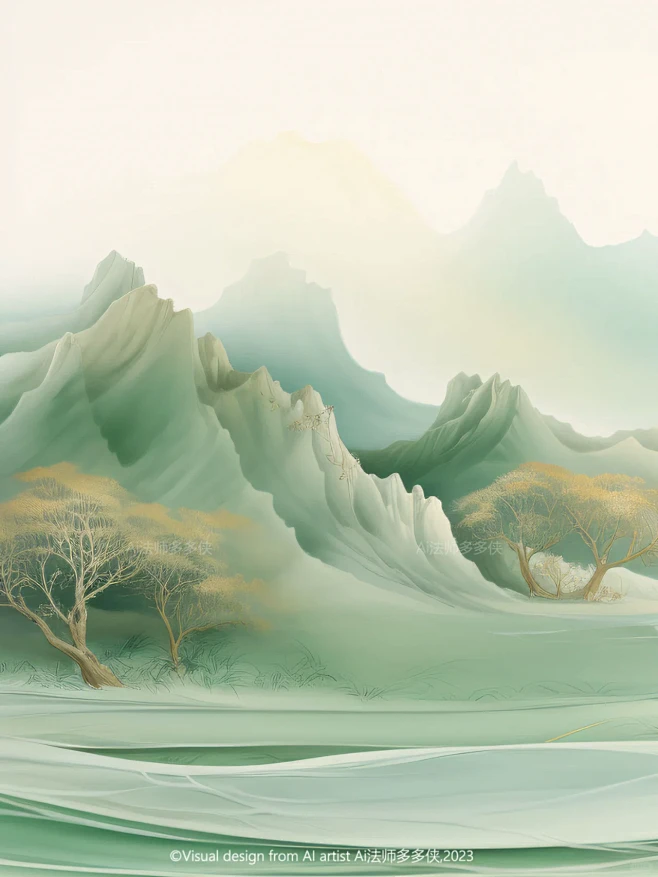 东方美学-国色粉绿|国风山水风景背景图-花瓣网