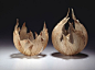 【自然形态的叶子碗雕塑】编织艺术家Kay Sekimachi创作了一组作品，以天然的乾枯叶子作为材料，将其塑造成具有美丽叶脉纹路的碗状艺术品